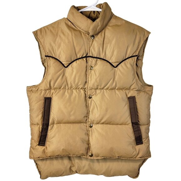 Vintage 70s Down Puff Vest Jacket Men Medium Brown Western Outdoors Coat Winter - Picture 1 of 16